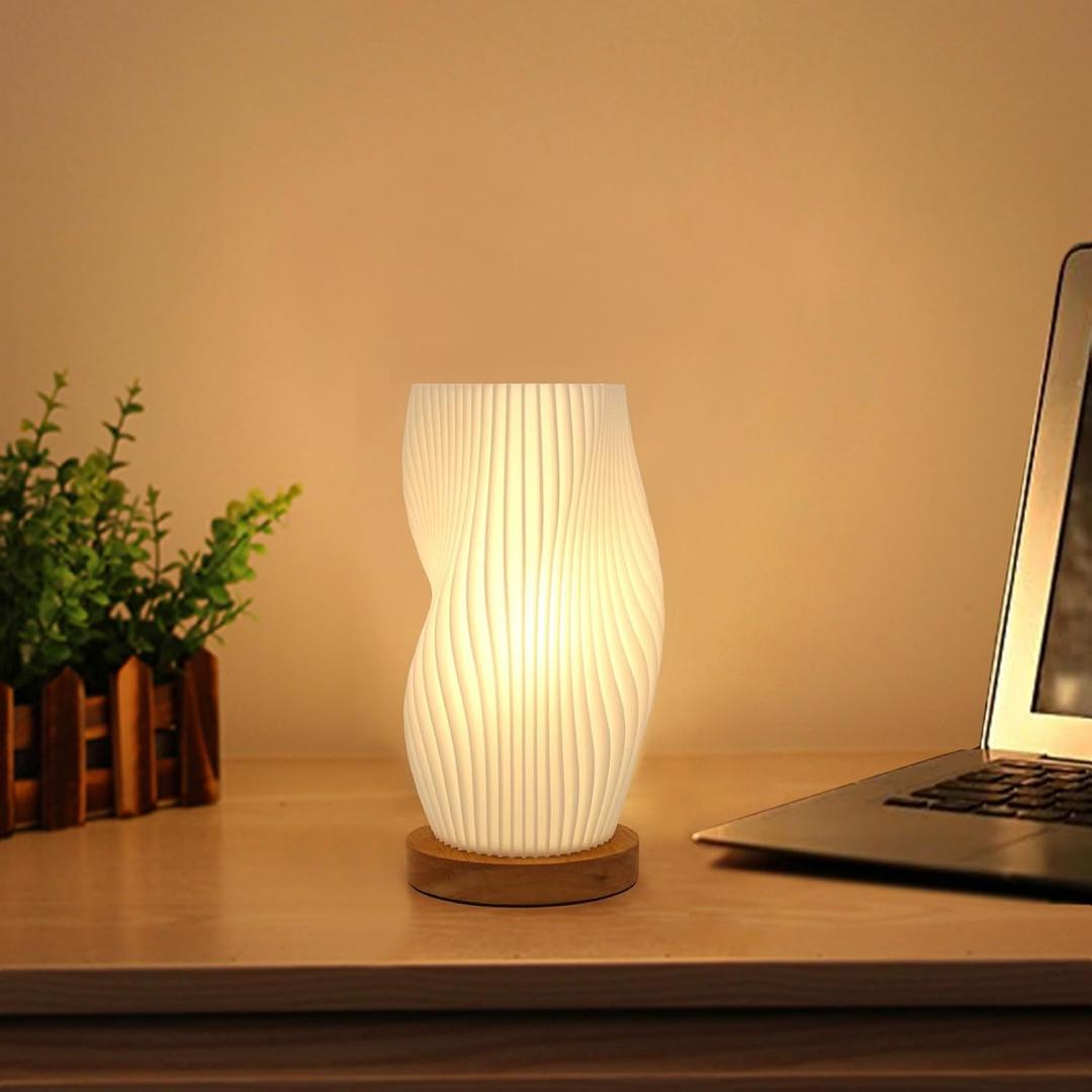 Zenply Novelty Small Table Lamp for Bedroom,Vintage Style Striped Small Night Light Lamp, Mini Bedside Lamp for Living Room Nightstand Small Space Kids Room Living Room Office Dorm (SM), Warm-SM