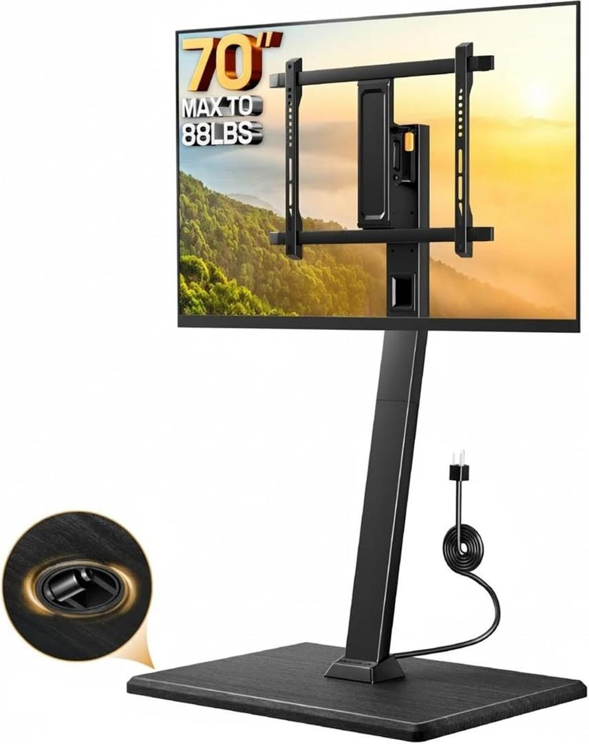 Perlegear Rolling TV Stand with Power Outlet, Tilt and Swivel Mobile TV Cart with Hidden Casters, Fits 30-70 Inch TVs, Height-Adjustable, 88 lbs Load Capacity, Max VESA 400x400mm, PGTVMC20