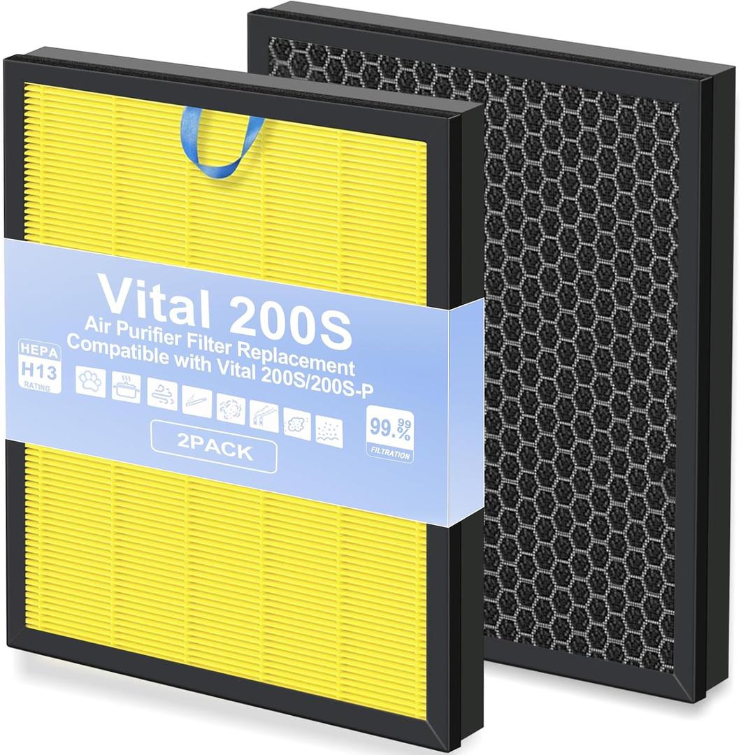 Upgraded Vital 200S Replacement Filter 2 Pack, H13 True HEPA + Activated Carbon, Compatible with Vital 200S & 200S-P Air Purifier, Easy Install, Long Lasting 200S Filter (Yellow)