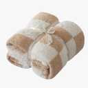 Checkered Throw Blanket for Couch - Super Soft Knit Bed Blanket Fluffy Fuzzy Plush Lightweight Cozy Blankets for Sofa Light Brown50" x 60"