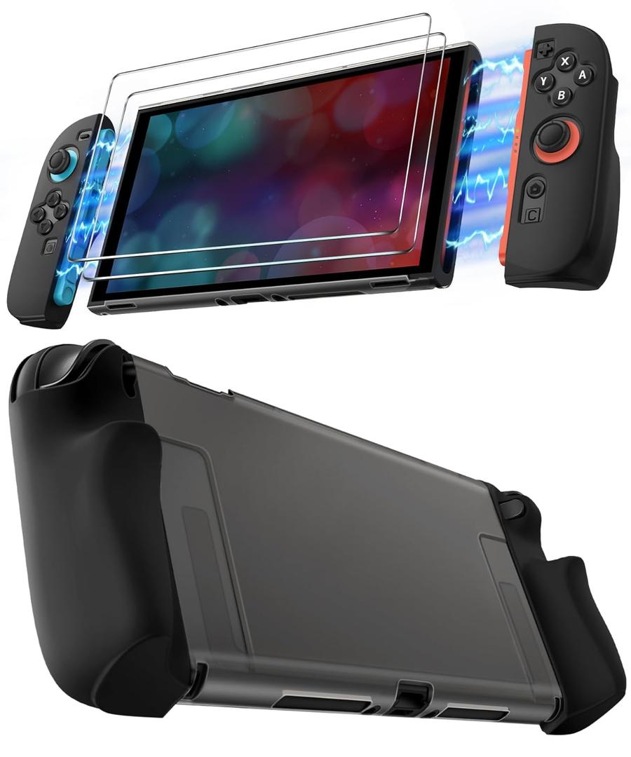 ivoler Dockable Grip Case for Nintendo Switch 2, 5-in-1 Kit: Skin-Feel Matte PC Shell, Detachable 2 X Joy-Con Grips Cover, 2X Screen Protector, Scratch&Shock Protection Full Set (Black)
