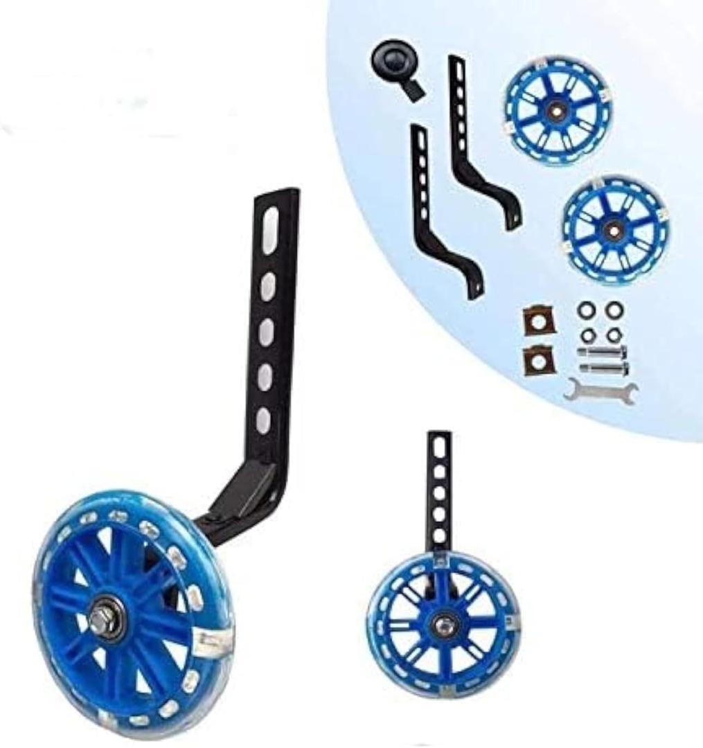 training wheels flash mute wheel bicycle stabiliser mounted Kit compatible for bikes of 12 14 16 18 20 Inch 1 Pair (Sky Blue)