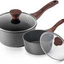 SENSARTE Nonstick Sauce Pan with Lid Saucepan Set, Swiss Granite Coating Sauce Pot Kitchen Cooking Pot Sets, Induction Comptable, Free of Intentionally Added PFOA, 1.5 + 2 QT
