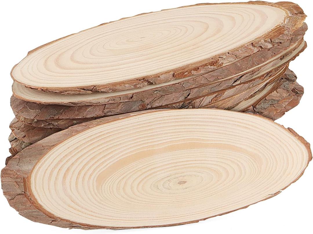 10 PCS Oval Wood Slices, Length 12 Inch and Width 3.9-4.7 Inch Craft Wooden Slices, Unfinished Wood Slices for DIY Wedding
