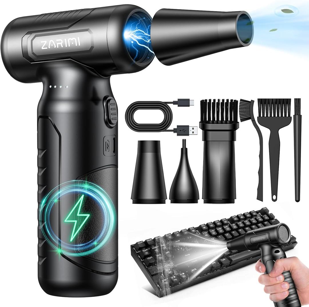 Electric Compressed Air Duster - 33,0000 RPM High-Speed Air Blower Gun, Rechargeable Mini Turbo Fan Cordless for Keyboard, PC, Car, Home & Outdoor Cleaning Dust, Replaces Compressed Air Cans (Silver)