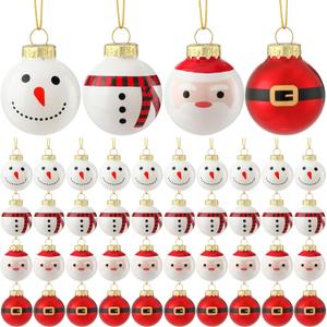 Liliful 40 Pcs Christmas Glass Santa and Buckle Ball, 25 mm Red and White Christmas Ball Ornaments Delicate Painting Christmas Tree Pendants Vintage Tree Hanging Ornaments Baubles for Xmas Decoration