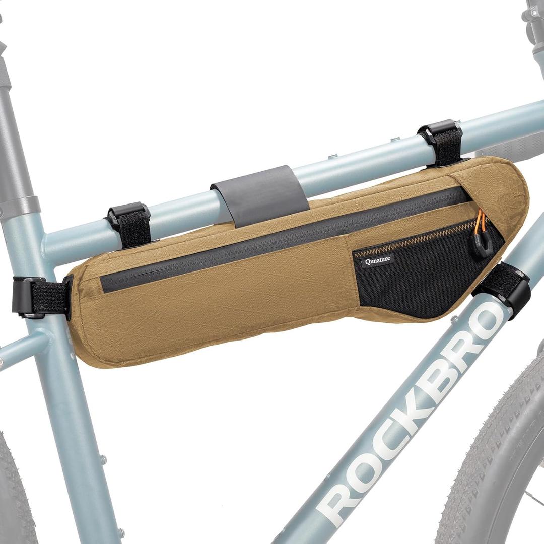 Bike Frame Bag - Waterproof & Anti-Slip 5-Point Straps Mount, Durable Ripstop Nylon with Hidden Cable Port for Hydration & Charging, Large