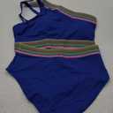 Women High Waisted Bikini Set - One Shoulder Two Piece Swimsuits Color Block Bathing Suits with Swimwear Bottom (Small, Royal Blue)
