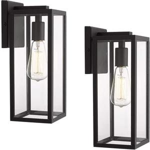 Bestshared Outdoor Wall Lantern, Anti-Rust Exterior Wall Sconce Light Fixtures, Front Door Mount Light, Outdoor Lighting Fixture, Black Wall Lamp with Clear Glass (Black, 2 Pack)