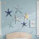 CroBlissful 6 Pcs Summer Starfish Wall Decor Beach Starfish Wooden Wall Art Beach Coastal Wooden Sign with Hook Summer Hanging Decoration for Home Farmhouse Sculpture Indoor Outdoor