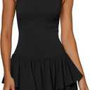 Women's Summer Mini Dress Sleeveless Crewneck Short Tank Sundress Flowy Ruffle Tiered Cocktail Party Dresses (Black), Small
