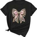 SweatyRocks Women's Short Sleeve Bow Graphic T Shirts Summer Casual Crewneck Tees (Medium, Black)
