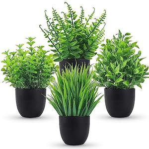 Der Rose Fake Plants 4 Packs Artificial Plants Small Faux Plants Black Bathroom Accessories for Halloween Bathroom Home Kitchen Coffee Table Office Desk Decor Indoor