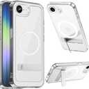 SET OF 2, Hiooloon for iPhone 16e Magnetic Case Clear Compatible with MagSafe, Built-in 2-Way Kickstand [Horizontal & Vertical Stand] Magnetic Crystal Clear Slim Fit Rugged Cover (Clear)