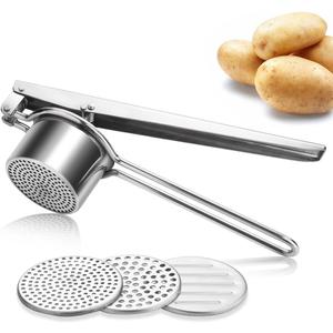 Potato Masher,Stainless Steel Potato Ricer Kitchen Tool for Smooth Mashed Potatoes and Cauliflower Rice (3 Changeable Discs)