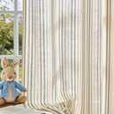Vangao Linen Stripe Nursery Curtains for Kids Tickingstripe Light Filtering Window Curtains Colorful Pinstripe Printed Drapes 84 Inches Long for Living Room Boys Bedroom Colorful Green 2 Panels