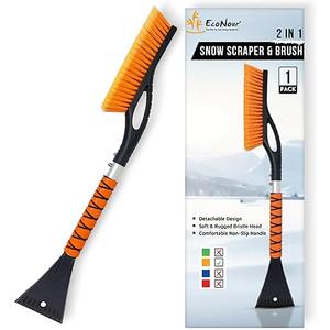 EcoNour 27" Aluminum Ice Scrapers for Car Windshield | Car Snow Scraper Window and Snow Brush with Ergonomic Foam Grip Winter Accessories (Orange)