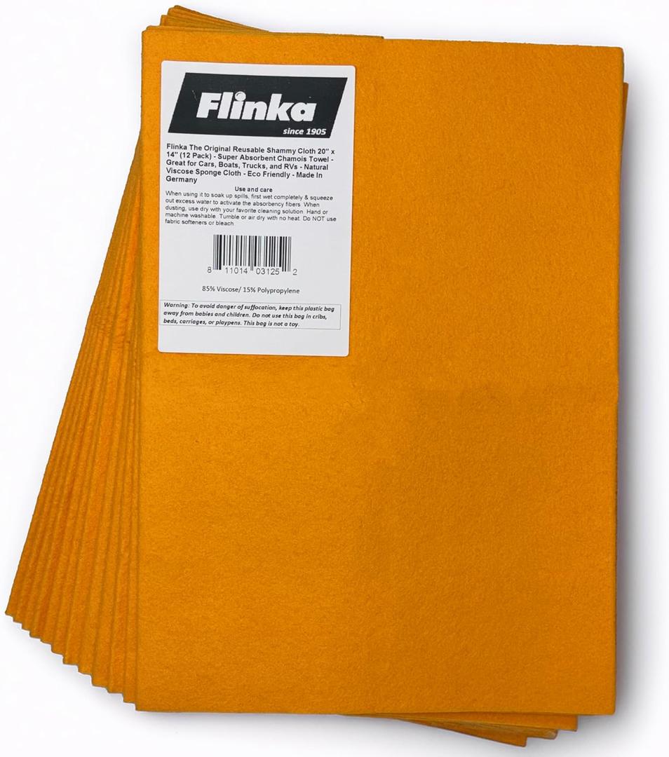 The Original Reusable Shammy Cloth 20" x 14" - Super Absorbent Chamois Towel - Great for Cars, Boats, Trucks, and RVs - Natural Viscose Sponge Cloth - Eco Friendly (12 Pack)