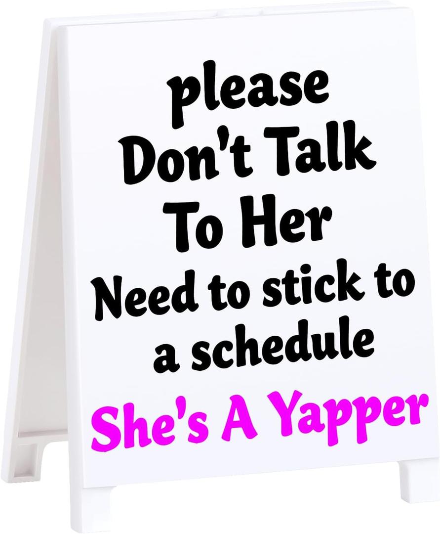 Dont Talk to Her Shes A Yapper Funny Reminder Desk Sign Black Board Style Office Table Decorative Plaque Gag Gift for Coworkers Friends Home Workspace Acrylic Humorous Cubicle Tabletop Desk Decor