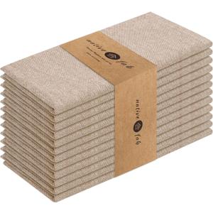 Native Fab Cloth Napkin Set of 12, 100% Chambray Cotton, Washable, Reusable Dinner Cloth Napkin 17x17 inches, Table Decor Napkins for Dinner, Events, Brown