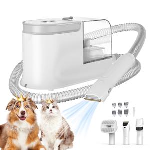 Dog Grooming Vacuum, Dog Grooming Kit with Pet Clipper Nail Grinder, 3 Suction Modes Dog Brush Vacuum with 6 Pet Grooming Tools (White)