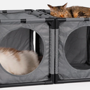 JUNSPOW Cat Beds for Indoor Cats, Expandable Kitty House, Kitty Fort and Cat Hideaway, Muti-Functional Cat Condo with Breathable and Scratching Resistant Cloth Cover, Grey