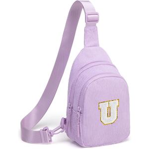 Viverte Small Corduroy Sling Bag Initial Crossbody Bag Fanny Pack for Girls Personalized Birthday Gifts for Teen Girls Gifts (Lavender)
