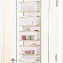 Over Door Hanging Organizer - Door Mount Closet Organizer 5-Shelf, Back of Door Bathroom Organizer with Clear Window, Storage Bag for Baby Nursery/Pantry/Bedroom/Make up (White Marble)