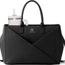 LOVEVOOK Laptop Tote Bag for Women with Large Cup Holder, 17.3 Inch PU Leather Work Bag Teacher Tote Bag, Waterproof Computer Bags Business Office Briefcase Handbag (Black)
