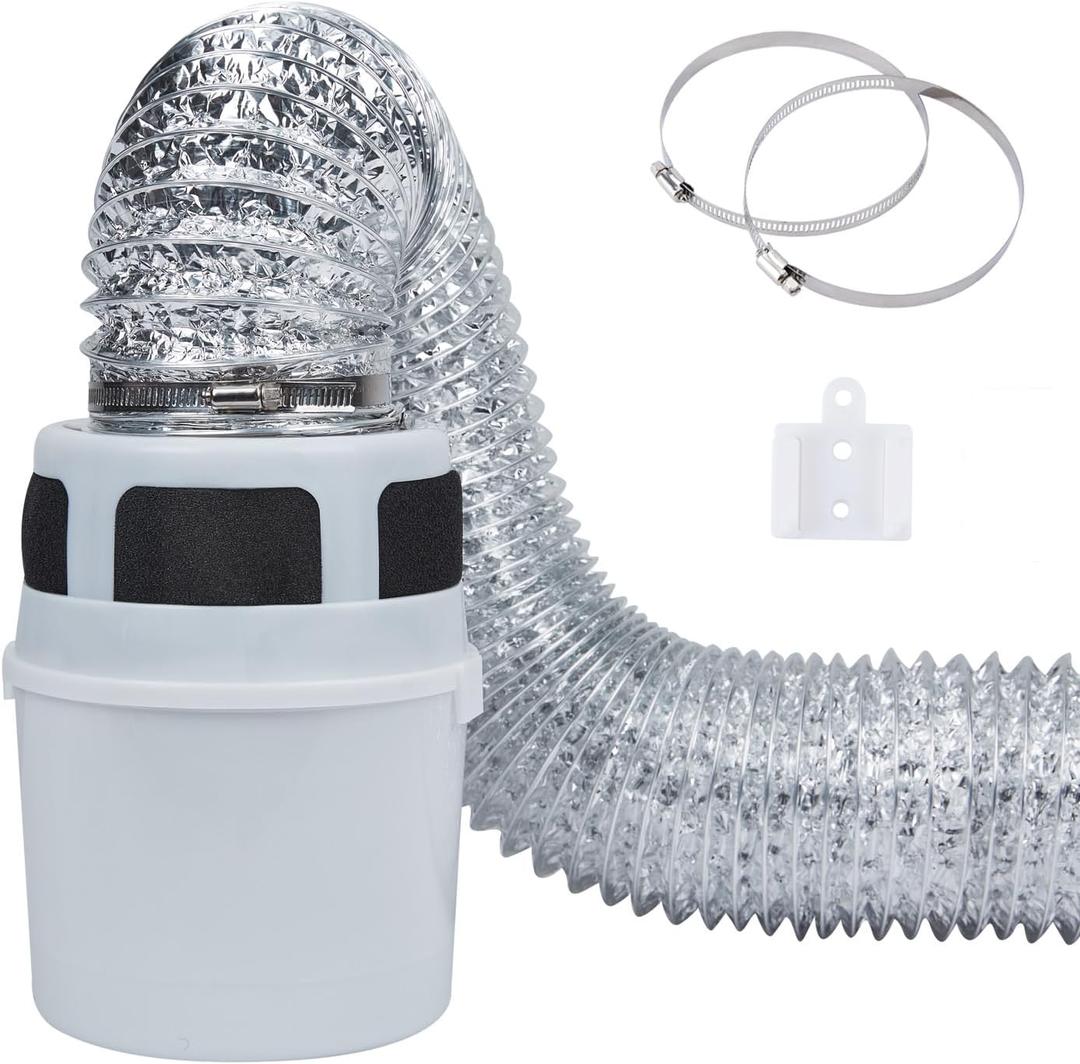 VIWINVELA 3 IN 1 Indoor Dryer Vent Kit Filter Bucket for Electric Dryer with 4-Inch by 8-Feet Proflex Duct (Silver)