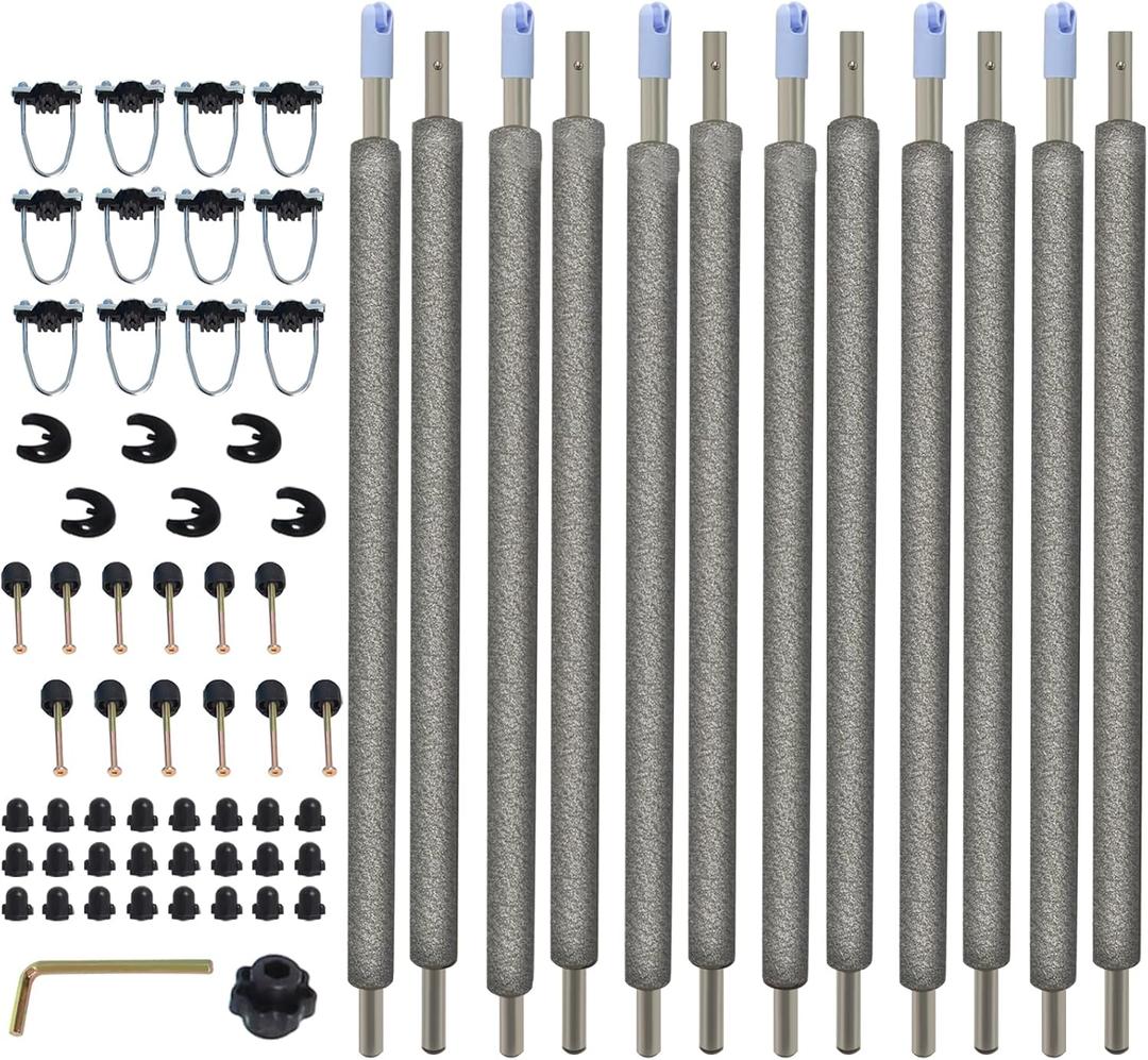 Wadoy Trampoline Poles Replacement Enclosure Poles Kit for 12Ft-16Ft Trampolines Universal Fits 6 Straight Poles Round Frame with Clamp and Hardware (Gray)