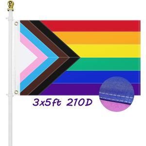 3 x 5ft Progress Pride Rainbow Flag All Inclusive Progressive Flags LGBTQ Gay Lesbian Bisexual Transgender UV Fading Resistant Banners with 2 Grommets