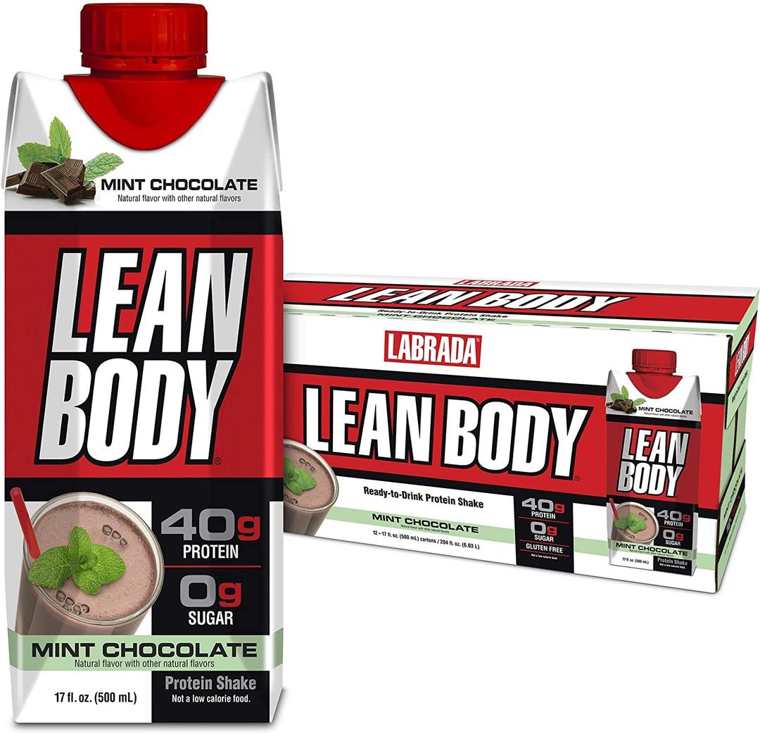 Labrada Lean Body Ready-to-Drink Mint Chocolate Protein Shake, 40g Protein, Whey Blend, 0 Sugar, Gluten Free, 22 Vitamins & Minerals, (Recyclable Carton & Lid - Pack of 12) LABRADA, Best By: SEP/04/26