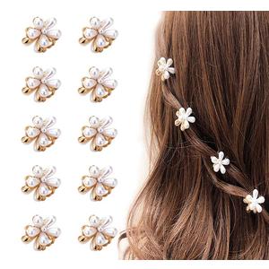10 Pcs Small Mini Pearl Claw Clips with Flower Design, Sweet Artificial Bangs Clips Decorative Hair Accessories for Women Girls