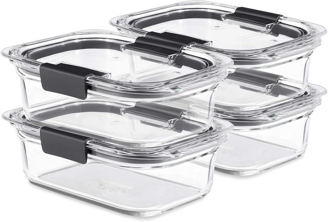 Rubbermaid Brilliance Glass Food Storage Containers, 3.2 Cup, Set of 4, BPA-Free, Leak-Proof, Clear