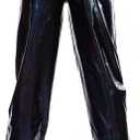 SIAEAMRG Womens Shiny Metallic High Waist Stretchy Jogger Pants, Wet Look Hip Hop Club Wear Holographic Trousers Sweatpant