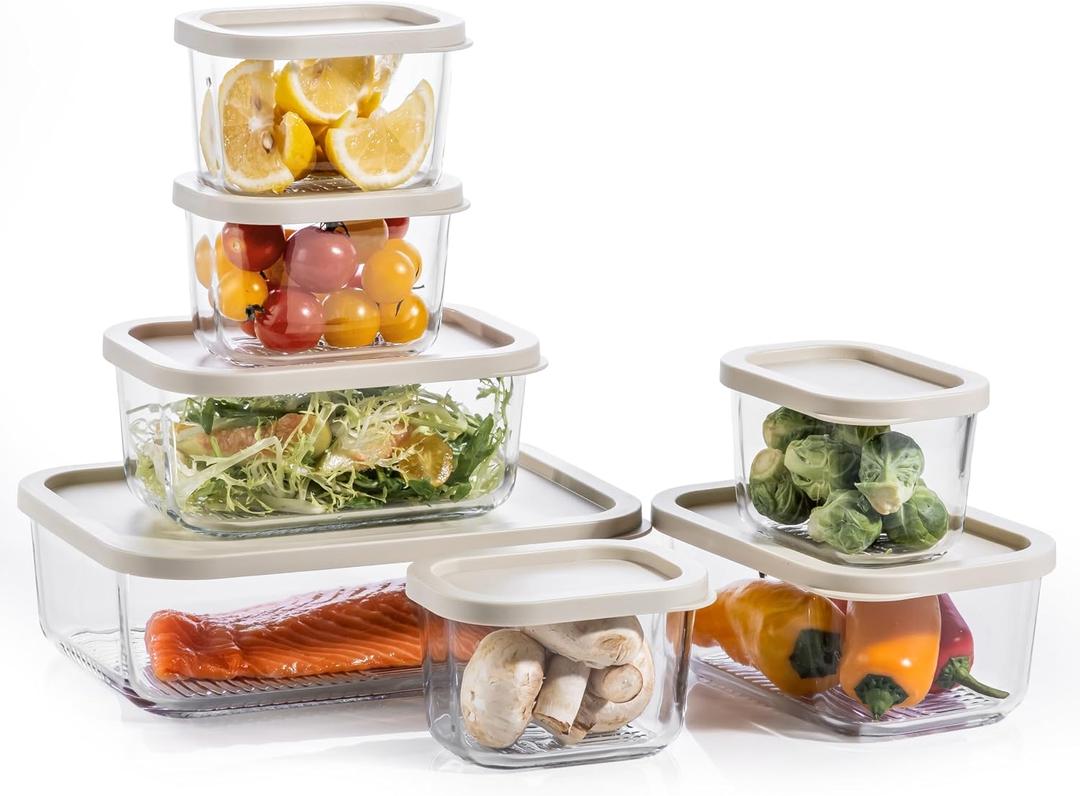 KEMETHY 6 Pack Glass Food Storage Containers with Lids,Stackable BPA Free Glass Meal Prep Containers,Glass Lunch Containers with Lids for Kitchen Storage and Organization- Baking, Microwave, Oven