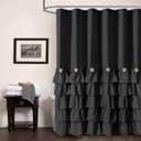 Seasonwood Extra Long Black Ruffle Shower Curtain 84 inch Shower Curtain Black Fabric Shower Curtains Nature Button Shabby Chic Ruffles and French Country Style 72 x 84 Shower Curtains
