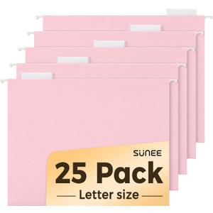 SUNEE 25 Pack Hanging File Folders, Pink Folders, Hanging File Folders Letter Size with 1/5-cut Tabs, Stay Organized for Your Home and Office Bulk File and Documents