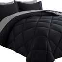 Cosybay Bed in a Bag Full Reversible Comforter Sets 7pcs All Season Down Alternative Bedding Sets Black and Grey with Comforter, Pillow Shams, Flat Sheet, Fitted Sheet and Pillowcase