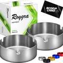 roygra Ash Tray (2 Pack), Outdoor Ashtray for Outside Patio, Stainless Steel Ashtrays for Cigarettes with 3 Holder, Smoking Accessories, Home Dcor, Ashtrays for Smokers Indoor - Silver, Medium