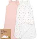 2-Pack Organic Baby Sleep Sacks, 100% Cotton - Soft & Breathable 0.5TOG Baby Wearable Blanket, Toddler Sleeping Sack 6-18 months, Easy to Wear Transitional Swaddles for Newborns (Butterflies, M)