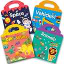 RUSON Reusable Sticker Book for Kids, 4 Sets Educational Learning Toys Travel Stickers Activity Books for Toddler Girls Boys Age 3+ Birthday Gifts - Vehicle, Space, Dinosaur & Animals