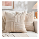 Fancy Homi 2 Packs Tan Decorative Throw Pillow Covers 18x18 Inch for Living Room Couch Bed, Rustic Farmhouse Boho Home Decor, Soft Corss Corduroy Patchwork Textured Square Beige Cushion Case 45x45 cm