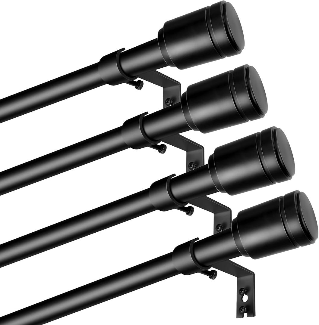 5/8” Diameter Curtain Rods 30-90 Inch, for 30-84 Inch Windows, Adjustable Splicing Black Curtain Rods for Windows with Brackets, Window Rod Long Small Curtains Rod, 4 Pack