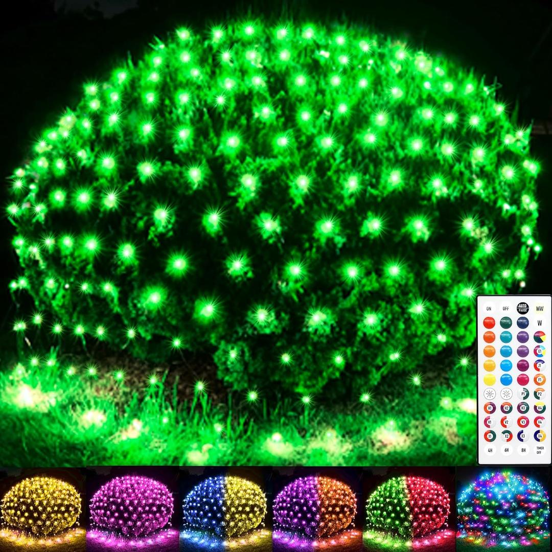 14.8ft x 5ft Christmas Net Lights, 240LED 35 Colors Changing Outdoor Christmas Mesh String Lights, Multicolor Green Blue Waterproof Connectable for St. Patrick's Day Xmas Tree Bushes Holiday Party