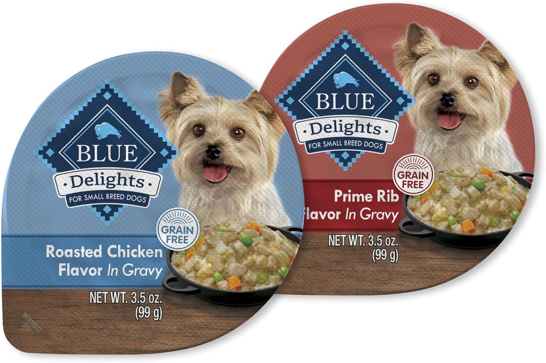 Blue Buffalo Delights Natural Adult Small Breed Wet Dog Food Cups, in Gravy, Chicken and Prime Rib 3.5-oz (12 Pack- 6 of Each Flavor) Best By Apr 14, 2027