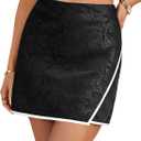 LYANER Women's Jacquard Wrap Front Hem Elastic High Waisted Zipper Mini Short Skirt (Medium, Black)