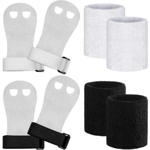 2 Gymnastics Grips Wristbands Sets for Kids Youth, Palm Protection and Wrist Support Sports Accessories for Workout Exercise (Black, White)