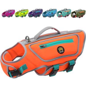 Dog Swimming Vest with D-Ring, Lightweight Dog Life Vests for Boating, Reflective Dogs Lifejackets Swimsuit Neoprene Pet Safety Jacket with Rescue Handle for Small Dogs, Orange, Small